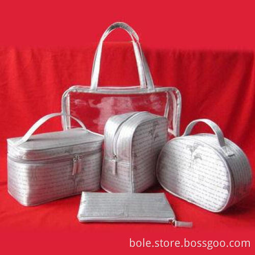 PVC Cosmetic Bags, Made of PVC and Satin, Cosmetic Set for Gift, Main Compartment Zippered